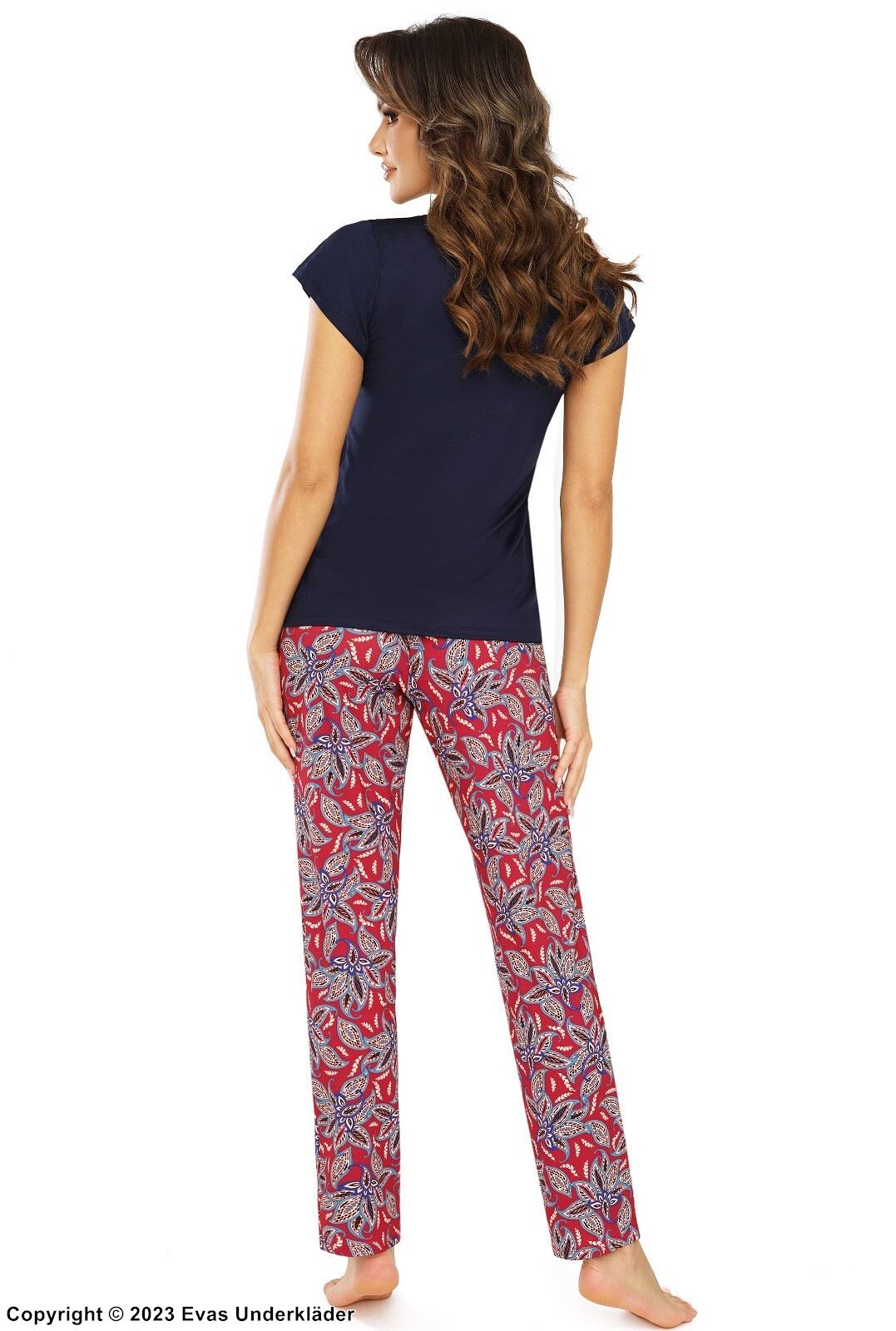 Top and pants pajamas, high quality viscose, short sleeves, lace inlay